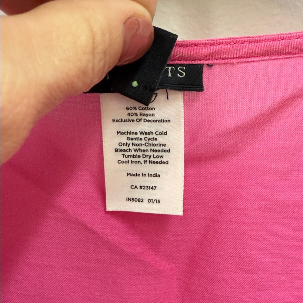 Talbots Fuchsia Caftan Tunic with Orange Floral Embroidery Sz Large! - Picture 5 of 7